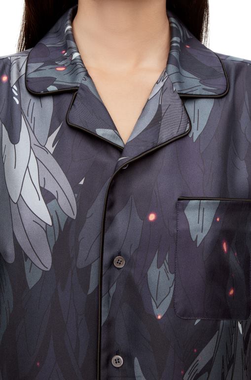 Loewe Women Feathers pyjama blouse in silk 206XF944 Navy Blue