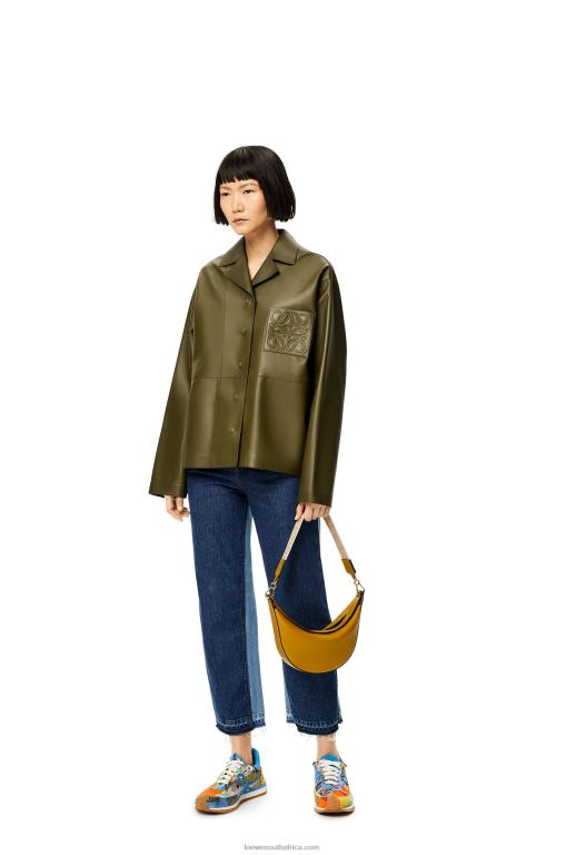 Loewe Women Pyjama blouse in nappa lambskin 206XF933 Dark Khaki Green