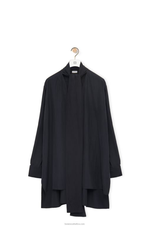 Loewe Women Anagram lavaliere blouse in silk 206XF917 Deep Blue