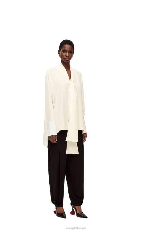 Loewe Women Anagram lavaliere blouse in silk 206XF918 Ivory