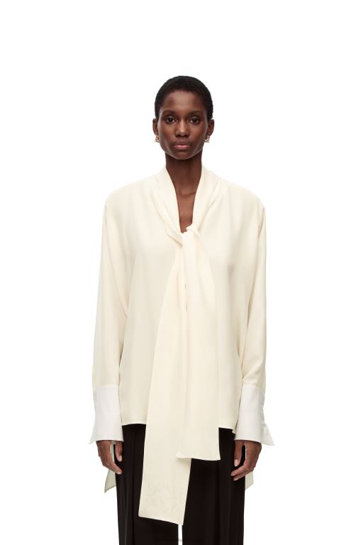 Loewe Women Anagram lavaliere blouse in silk 206XF918 Ivory