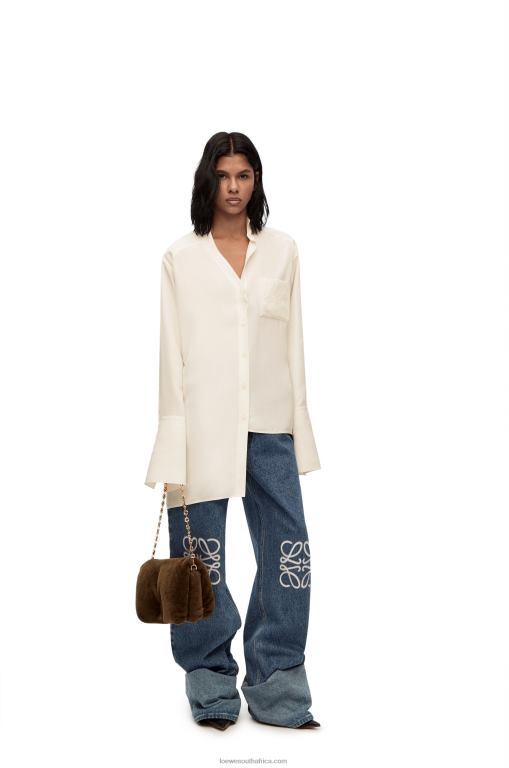 Loewe Women Asymmetric shirt in silk 206XF925 Ivory