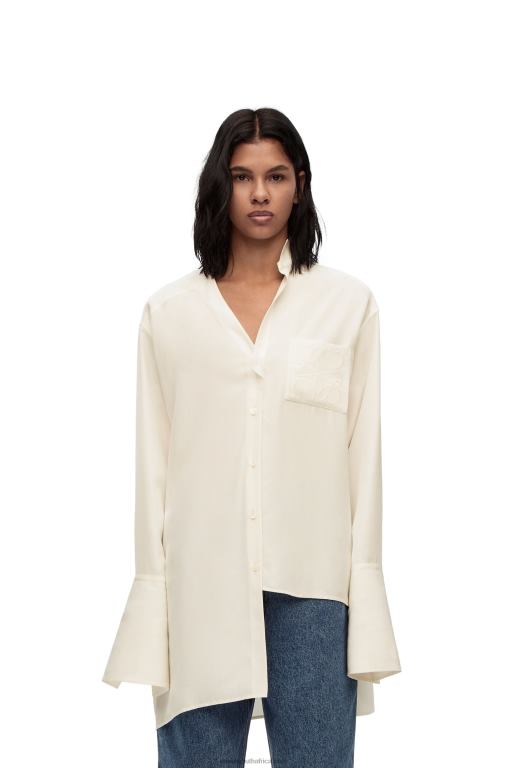 Loewe Women Asymmetric shirt in silk 206XF925 Ivory