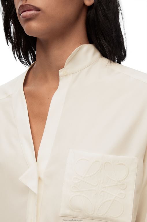 Loewe Women Asymmetric shirt in silk 206XF925 Ivory