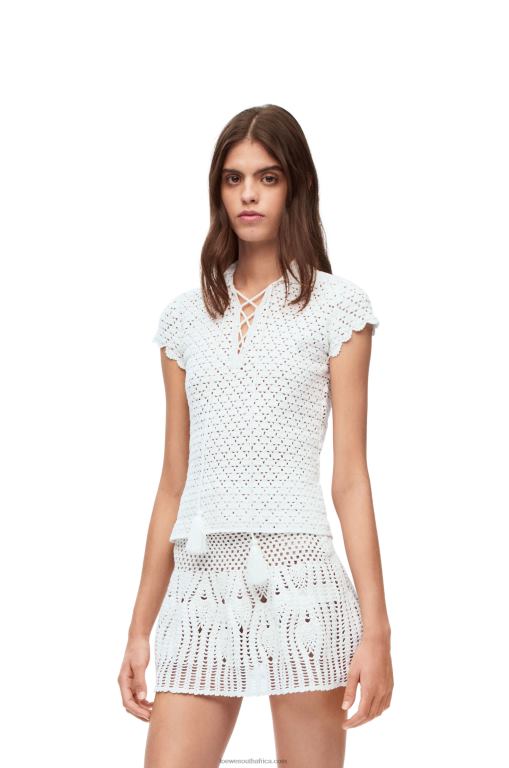 Loewe Women Crochet polo top in cotton 206XF874 White