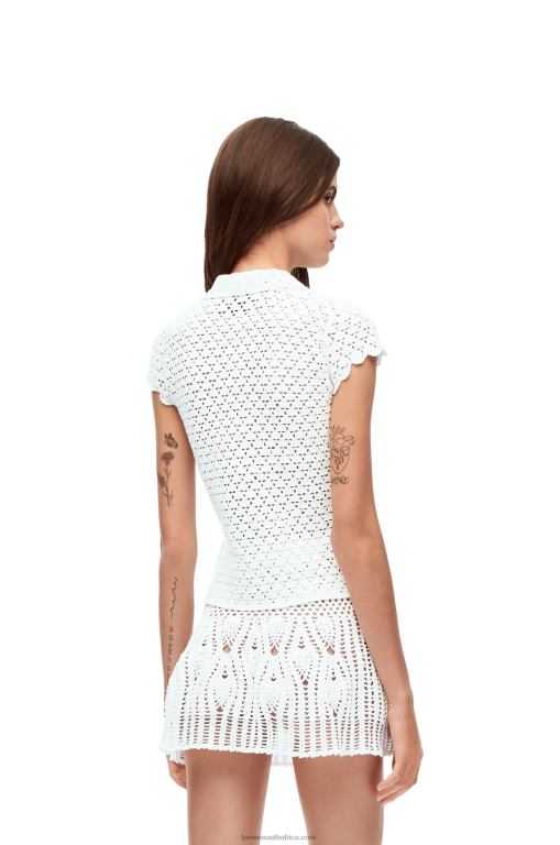 Loewe Women Crochet polo top in cotton 206XF874 White