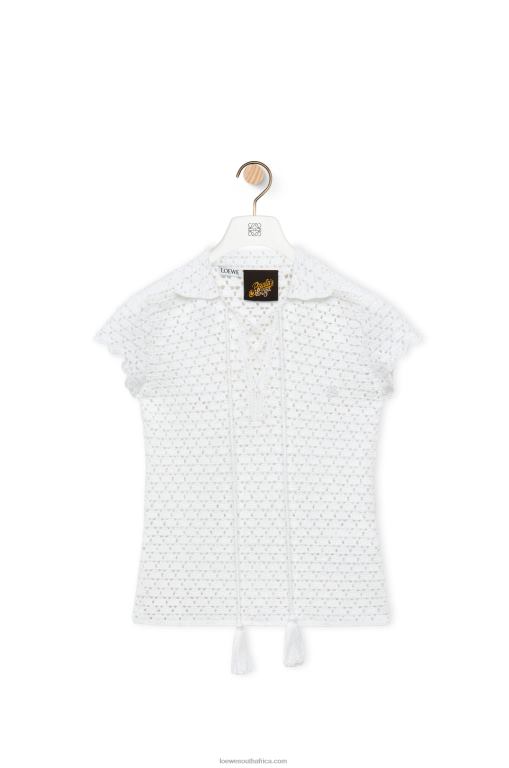Loewe Women Crochet polo top in cotton 206XF874 White