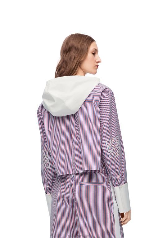 Loewe Women Cropped hooded shirt in striped cotton 206XF857 Blue/Red