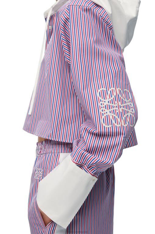 Loewe Women Cropped hooded shirt in striped cotton 206XF857 Blue/Red