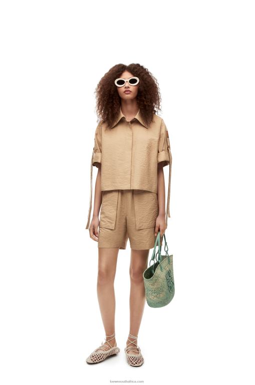 Loewe Women Cropped workwear shirt in cotton 206XF864 Taos Taupe