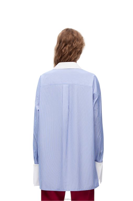 Loewe Women Deconstructed shirt in striped cotton 206XF916 Blue/White