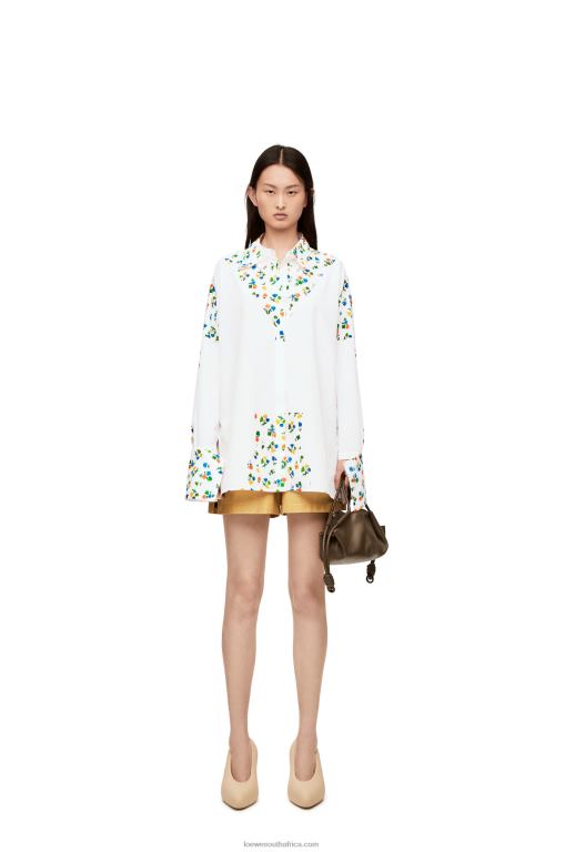 Loewe Women Flower deconstructed shirt in cotton poplin 206XF889 White