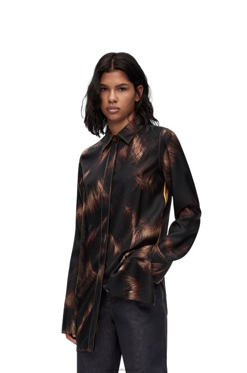 Loewe Women Hair print shirt in silk 206XF930 Brown/Multicolor