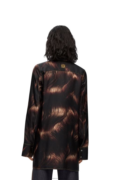 Loewe Women Hair print shirt in silk 206XF930 Brown/Multicolor