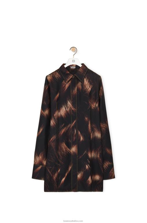 Loewe Women Hair print shirt in silk 206XF930 Brown/Multicolor