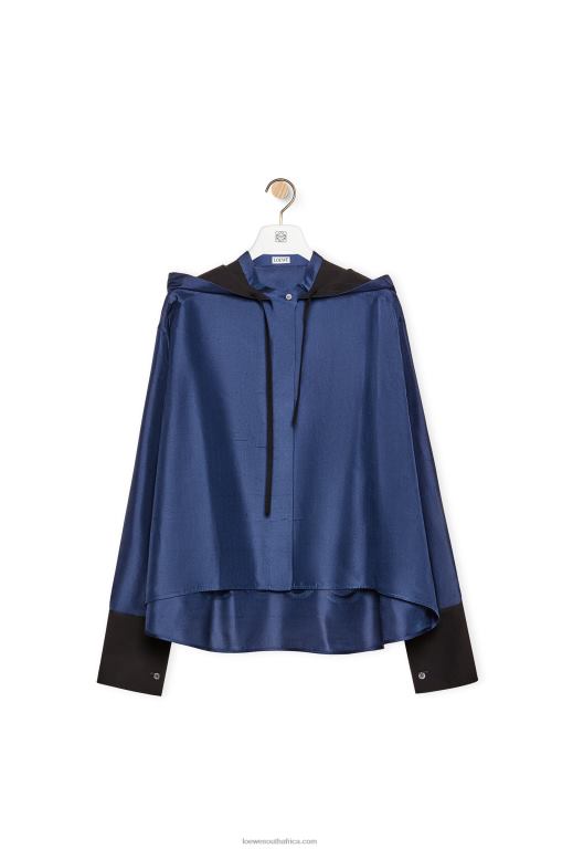 Loewe Women Hooded shirt in silk 206XF921 Midnight Blue