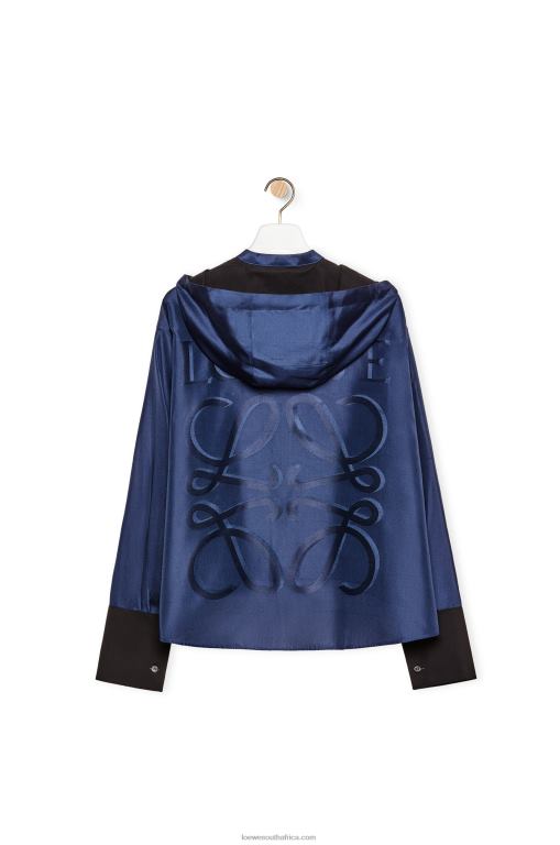 Loewe Women Hooded shirt in silk 206XF921 Midnight Blue