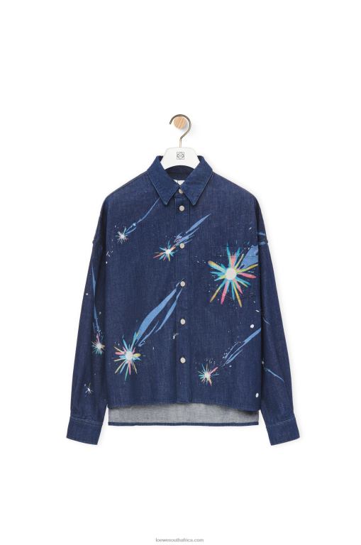 Loewe Women Magical Sky overshirt in denim 206XF945 Navy Blue