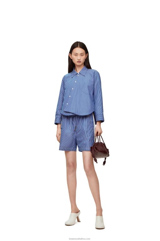Loewe Women Padded trapeze shirt in striped cotton poplin 206XF899 Navy/White