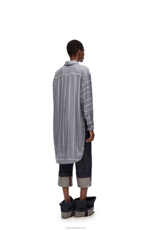 Loewe Women Stripe trompe l'oeil shirt in silk 206XF923 Grey/Navy Blue