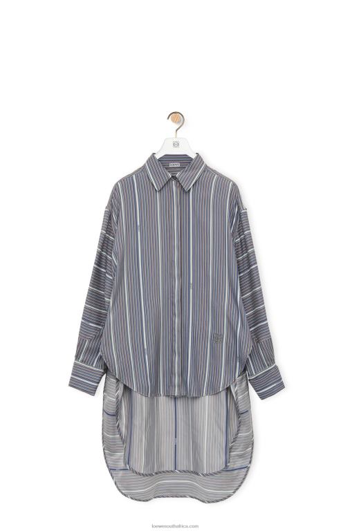 Loewe Women Stripe trompe l'oeil shirt in silk 206XF923 Grey/Navy Blue