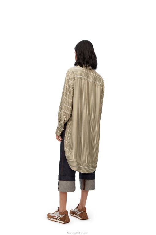 Loewe Women Stripe trompe l'oeil shirt in silk 206XF924 Light Khaki G/Dark Khaki G