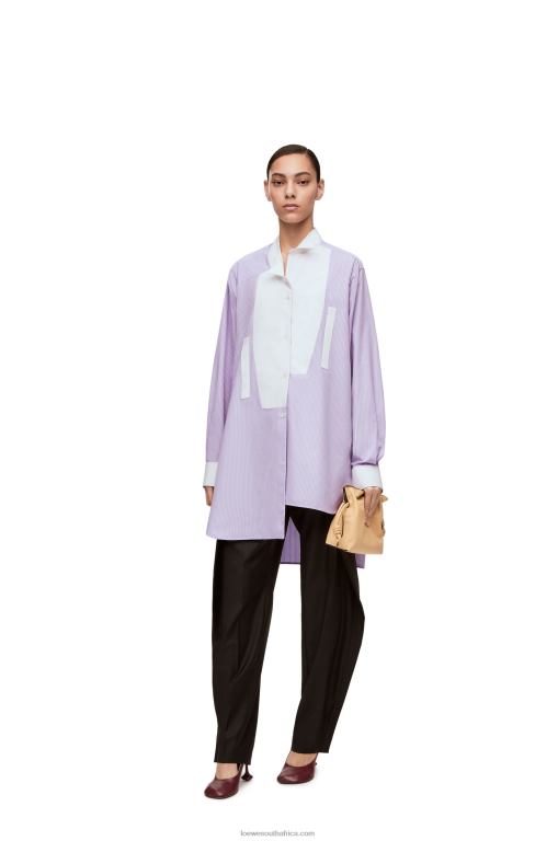 Loewe Women Striped asymmetric shirt in striped cotton poplin 206XF891 Lilac/White