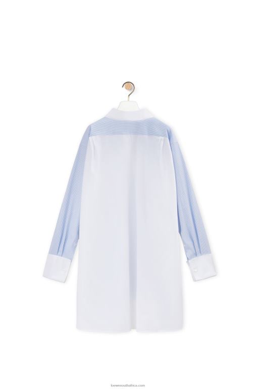 Loewe Women Striped plastron shirt in cotton 206XF936 White/Blue