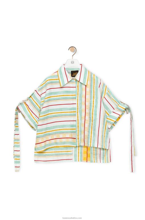 Loewe Women Striped workwear shirt in cotton, linen and silk 206XF865 Green/Red