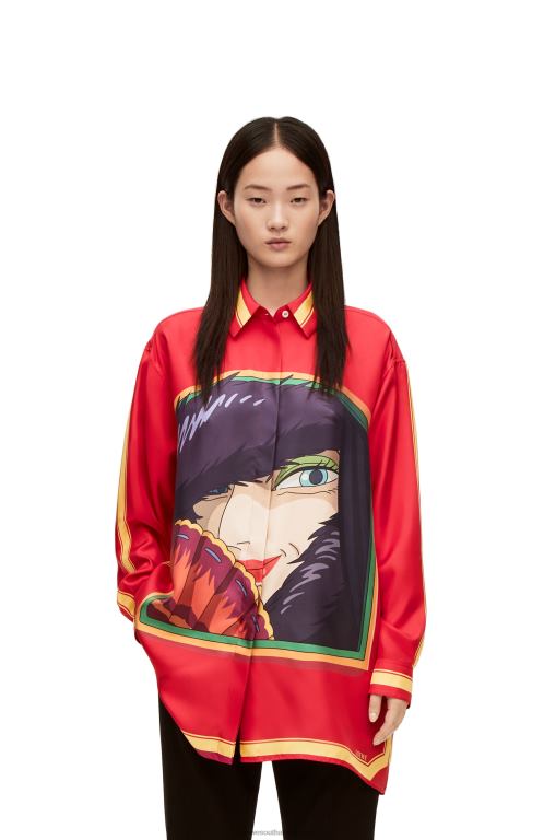 Loewe Women Witch of the Waste shirt in silk 206XF943 Pink/Yellow