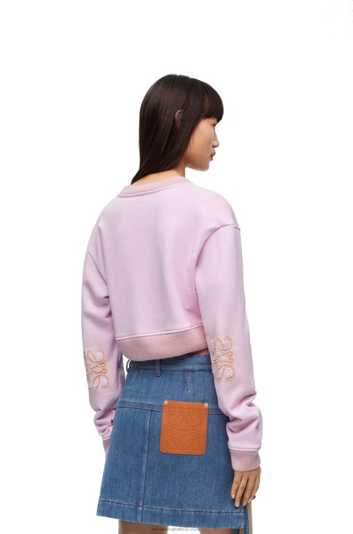 Loewe Women Cropped sweatshirt in cotton 206XF778 British Rose