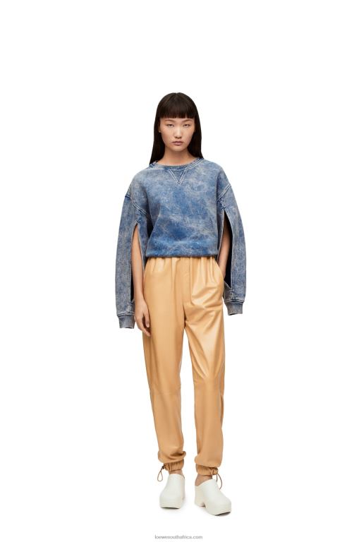 Loewe Women Elongated sweatshirt in cotton fleece 206XF803 Washed Denim