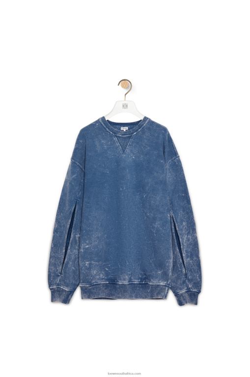 Loewe Women Elongated sweatshirt in cotton fleece 206XF803 Washed Denim