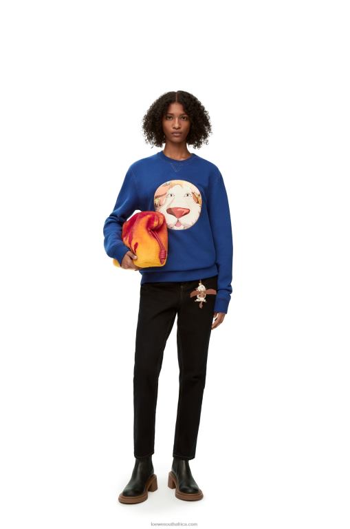 Loewe Women Heen sweatshirt in cotton 206XF841 Indigo Blue