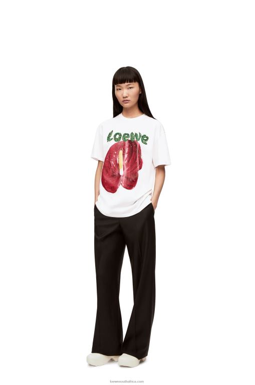 Loewe Women Anthurium flower T-shirt in cotton jersey 206XF798 White/Red