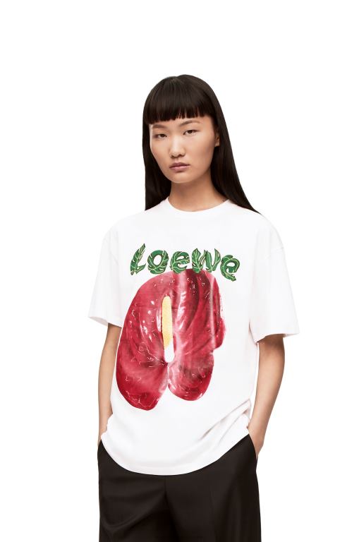 Loewe Women Anthurium flower T-shirt in cotton jersey 206XF798 White/Red