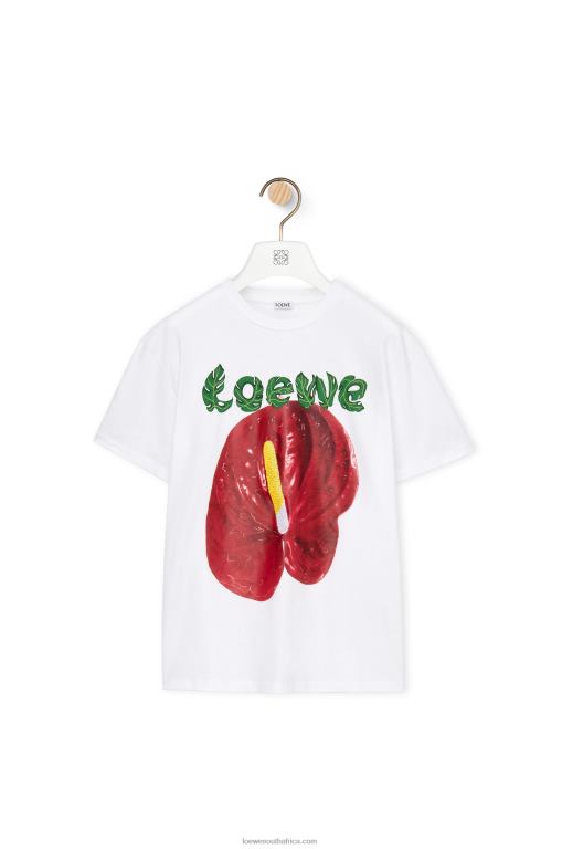 Loewe Women Anthurium flower T-shirt in cotton jersey 206XF798 White/Red