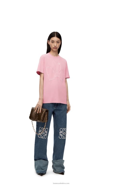 Loewe Women Bunny T-shirt in cotton 206XF808 Bright Pink