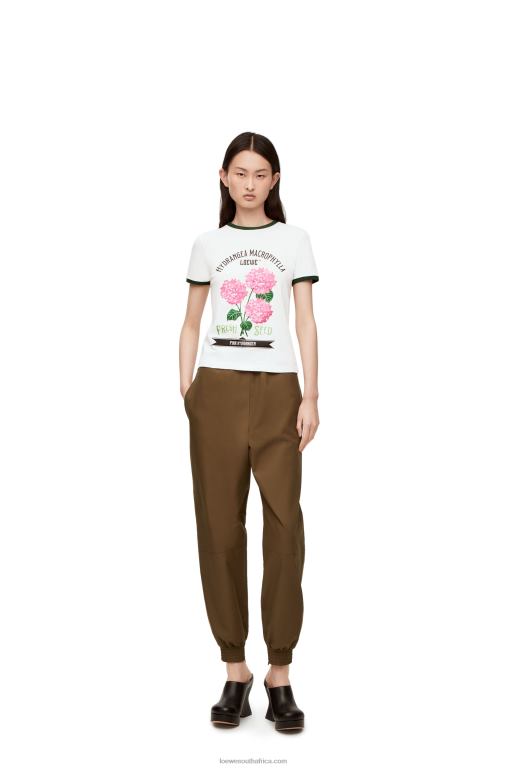 Loewe Women Flower T-shirt in cotton jersey 206XF799 White/Green/Pink