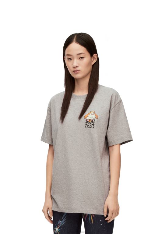 Loewe Women Heen Anagram T-shirt in cotton 206XF846 Grey Melange