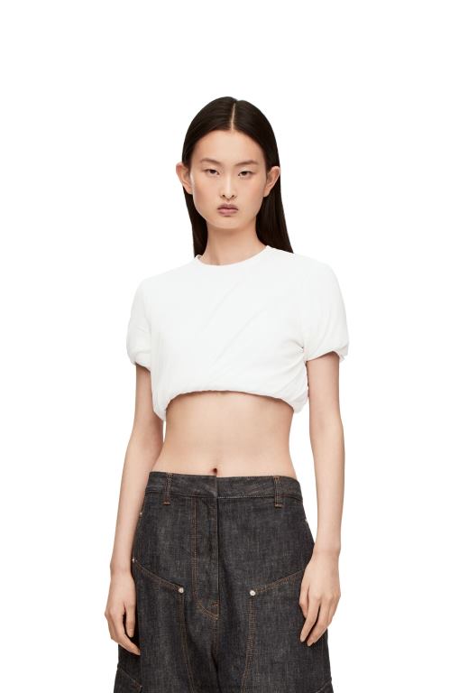 Loewe Women Padded crop top in stretch silk chiffon 206XF901 White