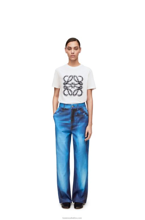 Loewe Women Pixelated Anagram regular fit T-shirt in cotton 206XF796 White/Black