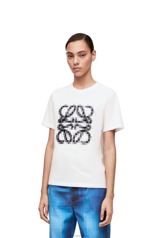 Loewe Women Pixelated Anagram regular fit T-shirt in cotton 206XF796 White/Black