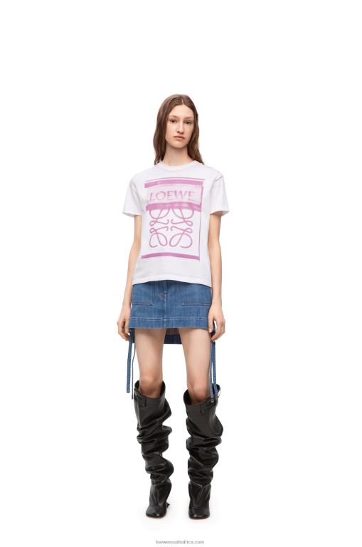 Loewe Women Regular fit T-shirt in cotton 206XF771 White/Pink Multicolor