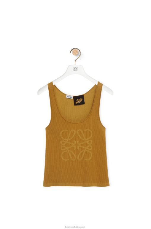 Loewe Women Anagram tank top in cotton and viscose 206XF786 Camel