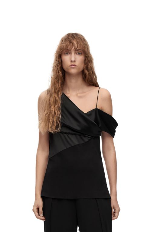 Loewe Women Asymmetric top in satin and crepe 206XF914 Black