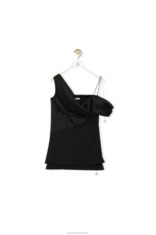 Loewe Women Asymmetric top in satin and crepe 206XF914 Black