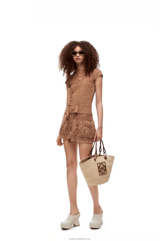 Loewe Women Crochet polo top in cotton 206XF867 Beige
