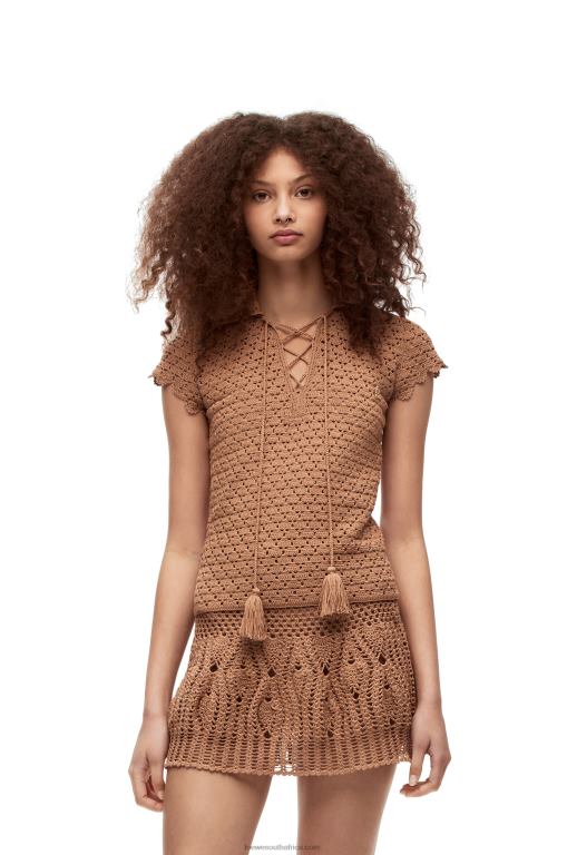 Loewe Women Crochet polo top in cotton 206XF867 Beige