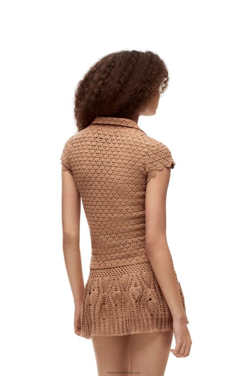 Loewe Women Crochet polo top in cotton 206XF867 Beige